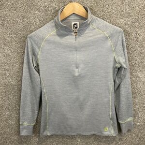 Footjoy 1/4 Zip Gray‎ Pullover Womens Small Gray Yellow Stretch Golf Back Pocket